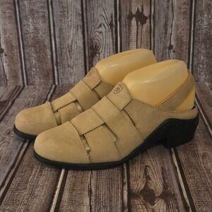 Sz 6 M Womens Ariat Tan Nubuck Leather Cage Clogs Slingback Mules Block Heel